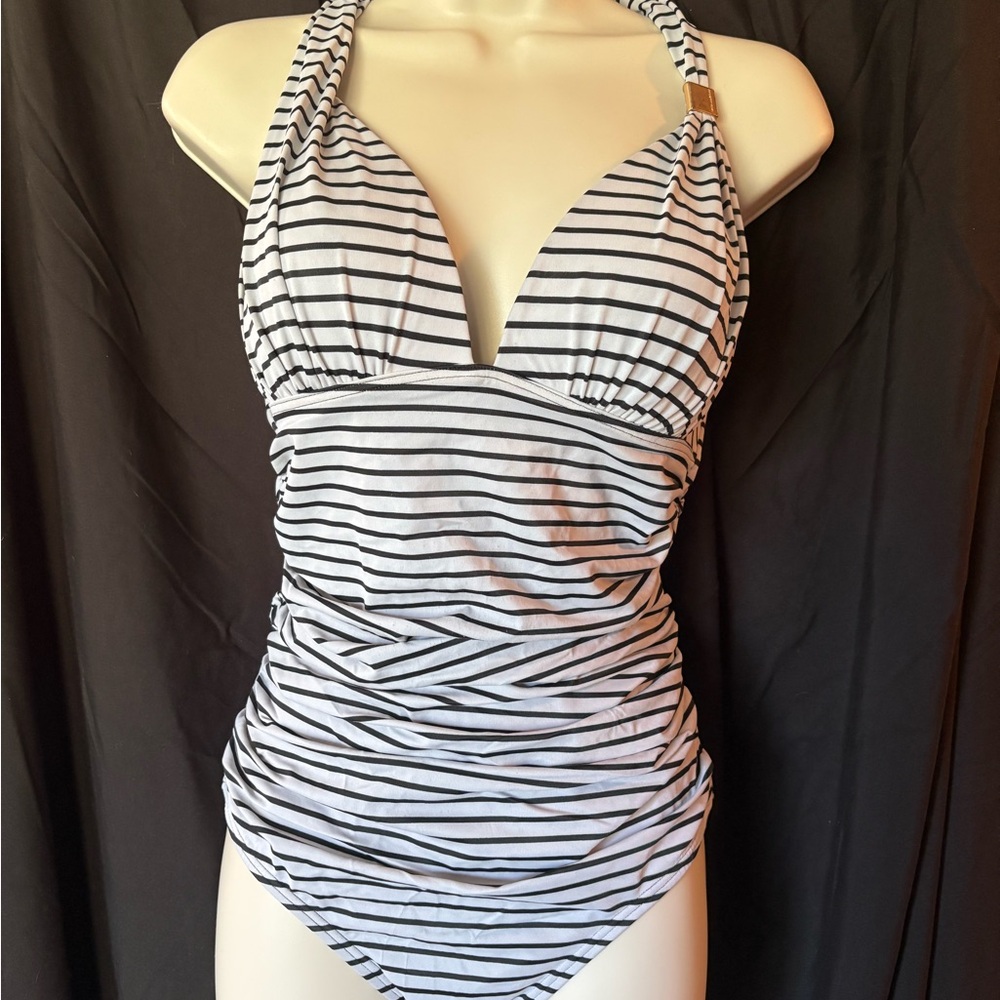 Victoria’s Secret Black & Gray Striped One Piece Swimsuit Women’s Size Large